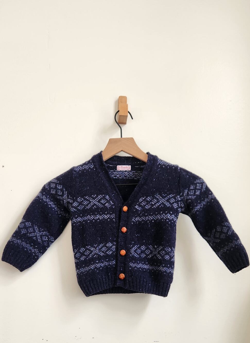La Coqueta Fair Isle Knit Cardigan Sweater Wool Blend Kids Toddler Size 3Y Blue